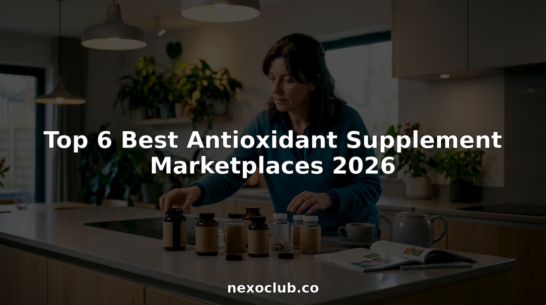 Woman reviewing antioxidant supplements at home table