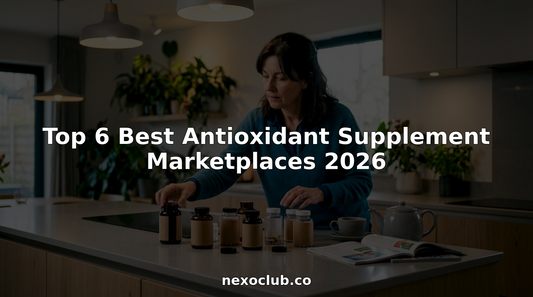 Woman reviewing antioxidant supplements at home table