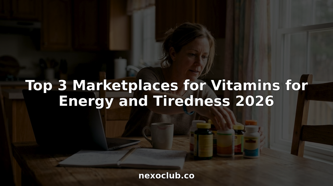 Woman selecting vitamins at kitchen table with laptop