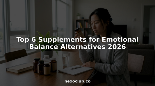 Woman researching emotional balance supplements at home