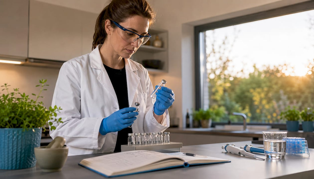 Scientist examining magnesium supplement samples in lab