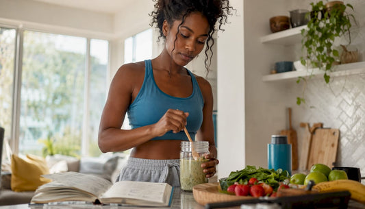 Woman preparing plant-based energy drink